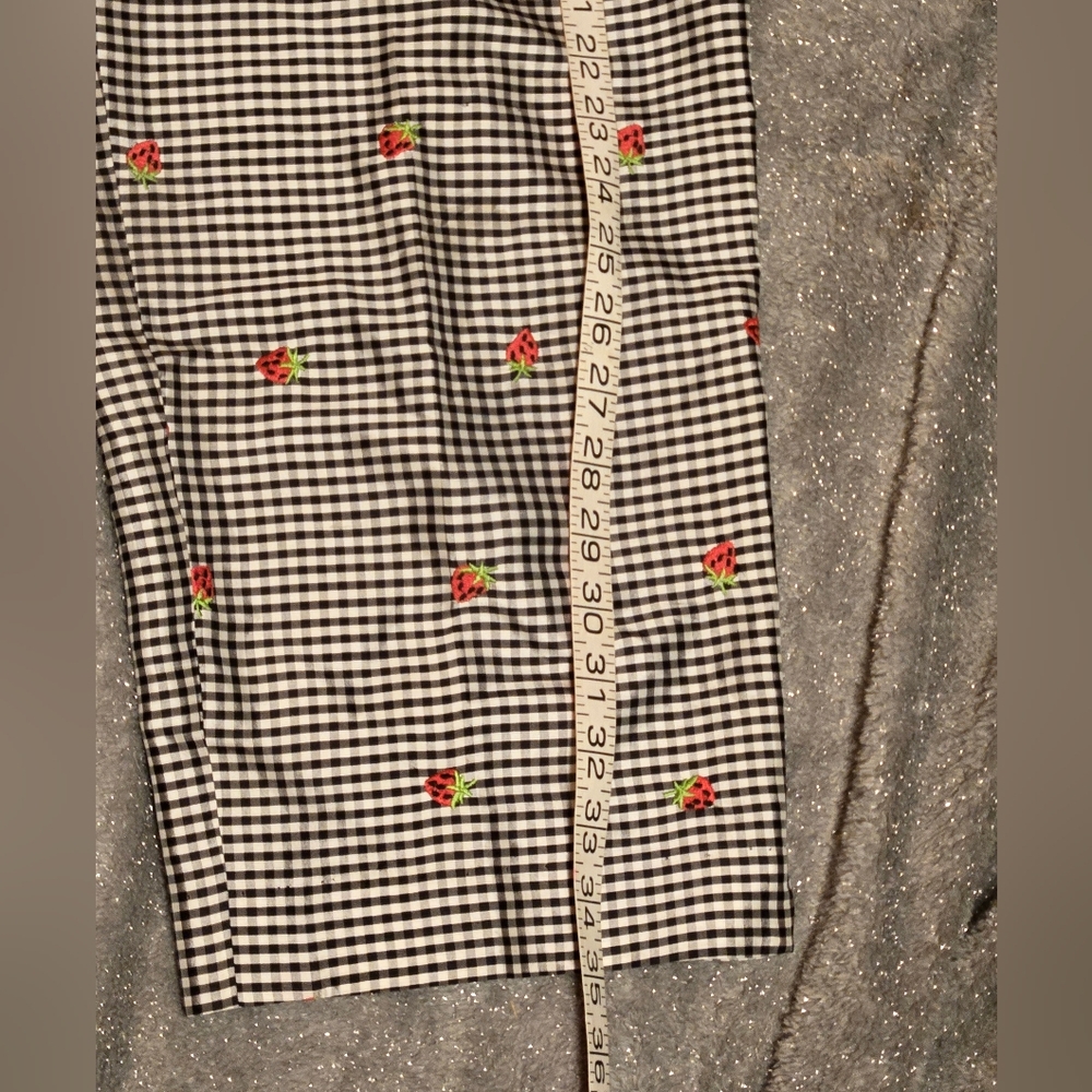 Peter Martin Black & White Checkered Pants with Fun Strawberry Accents - Size 12 - Picture 3 of 6